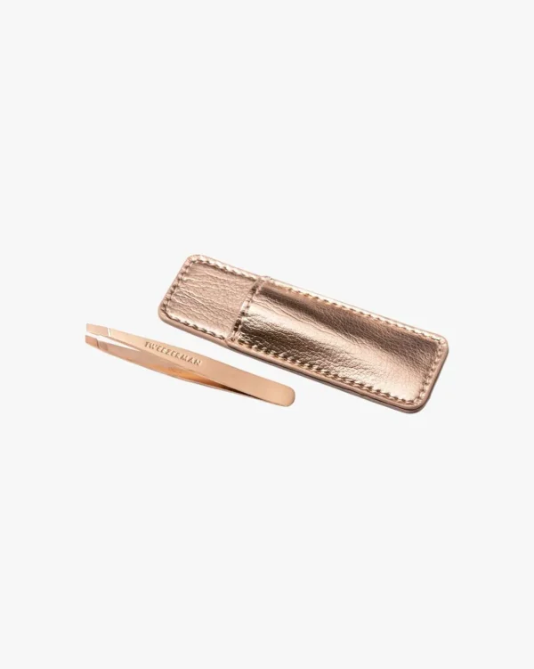 Rose Gold Mini Slant Tweezer & Pouch
